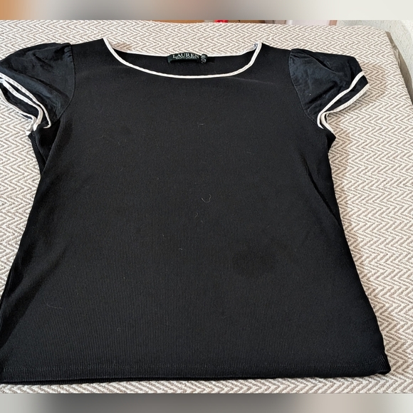 Ralph Lauren Black Blouse with White Trim - Picture 8 of 10